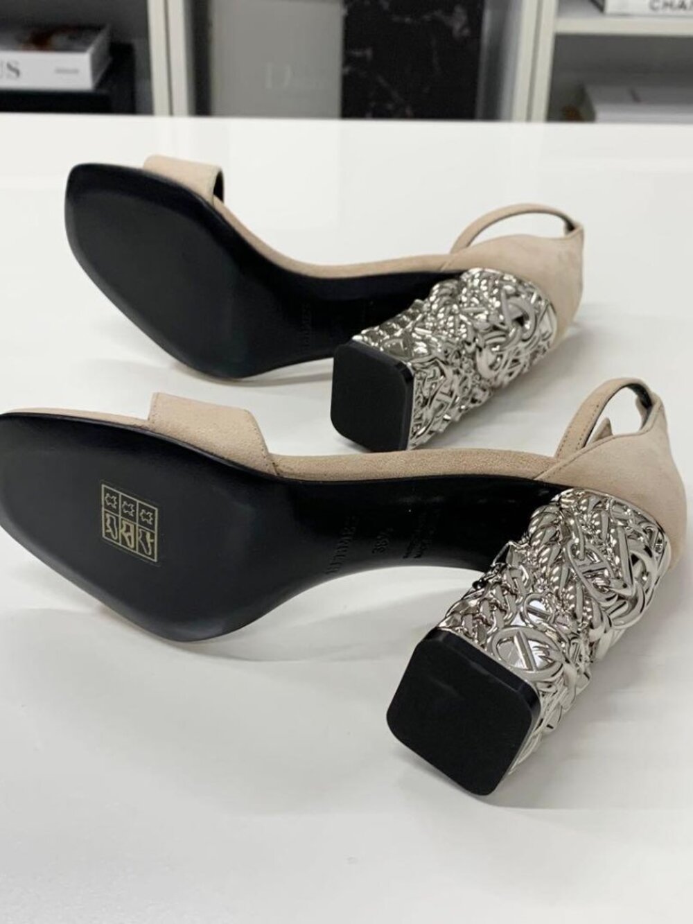 Hermes Glam 105 Suede Chaine D'ancre Metal Sandals - Picture 6 of 10
